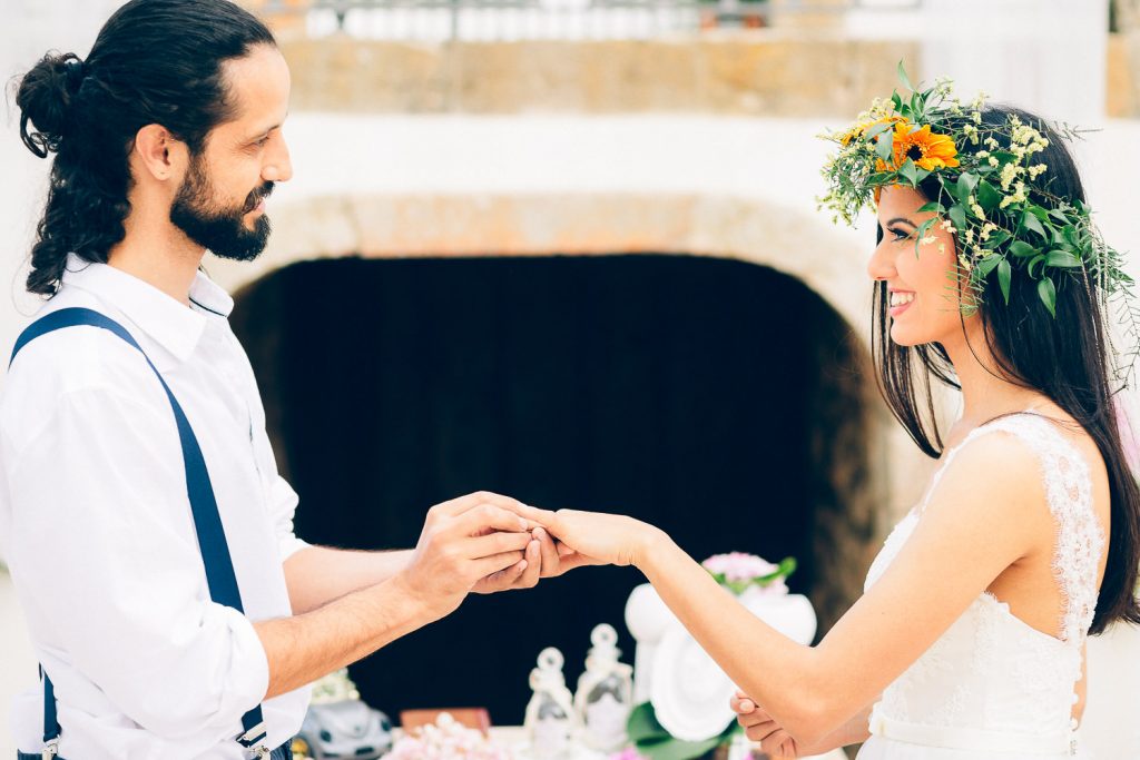 elopement boho quinta de alcube troca de alianças