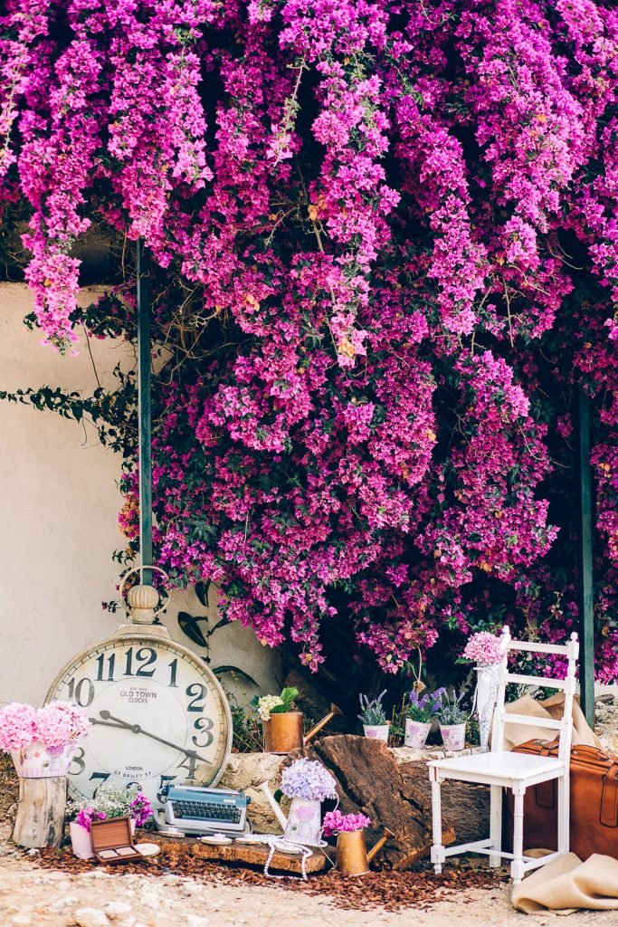 elopement boho quinta de alcube decoração em tons roxos